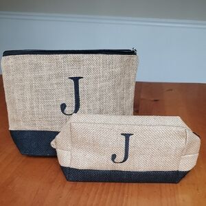 Monogrammed J makeup or accessory bags